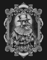 illustration plague doctor on vintage ornament frame vector