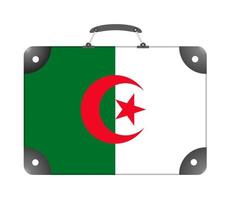La bandera del país de Argelia en forma de una maleta de viaje sobre un fondo blanco. foto
