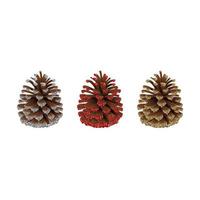 set of christmas decorations. isolated pine cones with red, silver and gold glitters vector