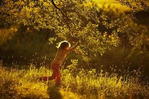 Little girl playing with foliage photo