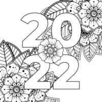 feliz año nuevo 2022 banner o plantilla de tarjeta con flor mehndi vector