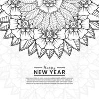 Happy new year banner or card template with mehndi flower vector