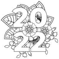 feliz año nuevo 2022 banner o plantilla de tarjeta con flor mehndi vector