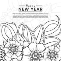 Happy new year banner or card template with mehndi flower vector