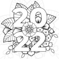 Happy new year 2022 banner or card template with mehndi flower vector