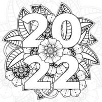 feliz año nuevo 2022 banner o plantilla de tarjeta con flor mehndi vector