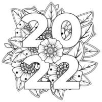 feliz año nuevo 2022 banner o plantilla de tarjeta con flor mehndi vector