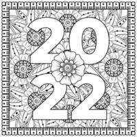 feliz año nuevo 2022 banner o plantilla de tarjeta con flor mehndi vector