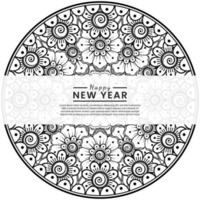 Happy new year banner or card template with mehndi flower vector