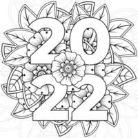 Happy new year 2022 banner or card template with mehndi flower vector