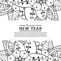 Feliz año nuevo banner o plantilla de tarjeta con flor mehndi vector