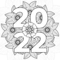 Happy new year 2022 banner or card template with mehndi flower vector