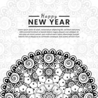 Happy new year banner or card template with mehndi flower vector