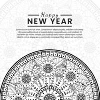 Feliz año nuevo banner o plantilla de tarjeta con flor mehndi vector