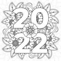 Happy new year 2022 banner or card template with mehndi flower vector