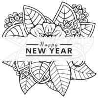 Happy new year banner or card template with mehndi flower vector