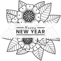 Happy new year banner or card template with mehndi flower vector