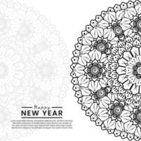 Feliz año nuevo banner o plantilla de tarjeta con flor mehndi vector