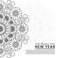 Happy new year banner or card template with mehndi flower vector