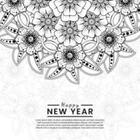 Happy new year banner or card template with mehndi flower vector