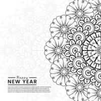 Happy new year banner or card template with mehndi flower vector