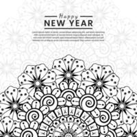 Happy new year banner or card template with mehndi flower vector
