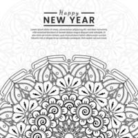 Happy new year banner or card template with mehndi flower vector