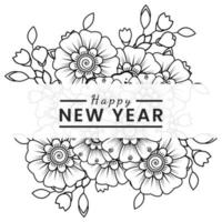 Happy new year banner or card template with mehndi flower vector