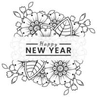 Happy new year banner or card template with mehndi flower vector