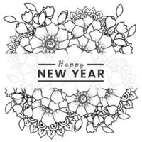 Happy new year banner or card template with mehndi flower vector