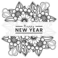 Happy new year banner or card template with mehndi flower vector