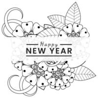 Happy new year banner or card template with mehndi flower vector