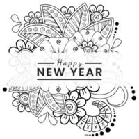 Happy new year banner or card template with mehndi flower vector