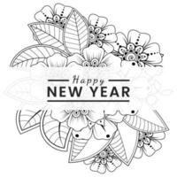 Happy new year banner or card template with mehndi flower vector