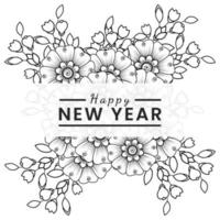 Happy new year banner or card template with mehndi flower vector