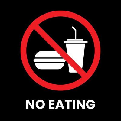 No Eating Sign Sticker with inscription on isolated background