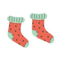 Colorful warm socks with cute pattern. Christmas socks for gift. vector