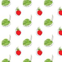 Seamless pattern with monstera leaf and strawberry. Trendy tropical design. vector