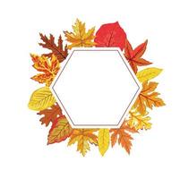 Marco hexagonal de hojas de otoño con vector de espacio en blanco