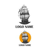 plantilla de logotipo de barco de vela en blanco y negro vector