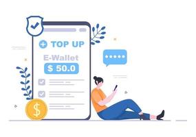 Top Up Add Your Money Balance Vector Illustration on Mobile Phone Device For Financial Application, E-Wallet or Digital Currency Concept