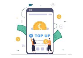 Top Up Add Your Money Balance Vector Illustration on Mobile Phone Device For Financial Application, E-Wallet or Digital Currency Concept