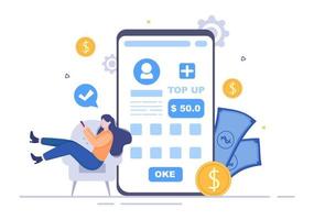 Top Up Add Your Money Balance Vector Illustration on Mobile Phone Device For Financial Application, E-Wallet or Digital Currency Concept