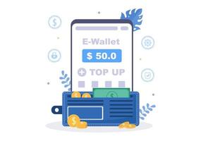 Top Up Add Your Money Balance Vector Illustration on Mobile Phone Device For Financial Application, E-Wallet or Digital Currency Concept