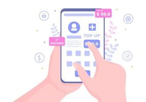 Top Up Add Your Money Balance Vector Illustration on Mobile Phone Device For Financial Application, E-Wallet or Digital Currency Concept