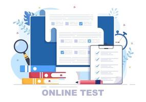 Online Testing Background Vector Illustration With Checklist, Taking Exam, Choosing Answer, Form, E-learning and Education Concept