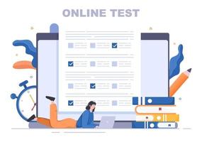 Online Testing Background Vector Illustration With Checklist, Taking Exam, Choosing Answer, Form, E-learning and Education Concept