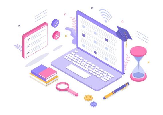 Online Testing Background Vector Illustration With Checklist, Taking Exam, Choosing Answer, Form, E-learning and Education Concept