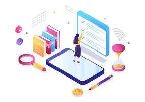Online Testing Background Vector Illustration With Checklist, Taking Exam, Choosing Answer, Form, E-learning and Education Concept