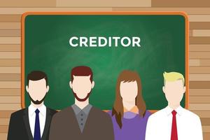 Creditor illustration with four people in front of green chalk board vector